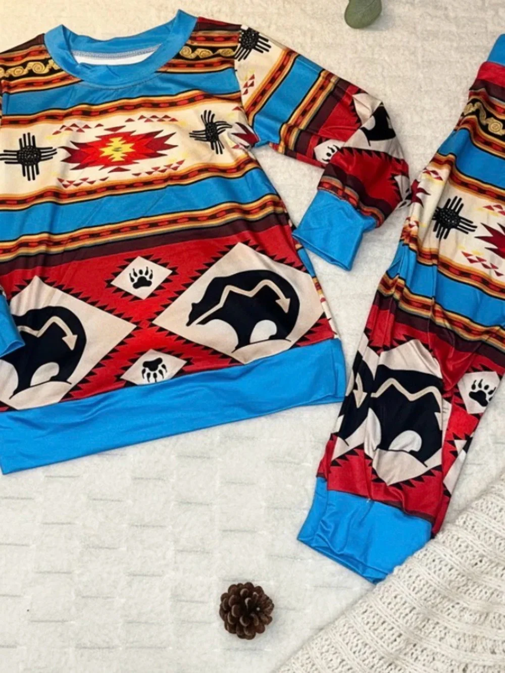 Tribal Aztec Print Lounge Set in Turquoise, Red & Cream